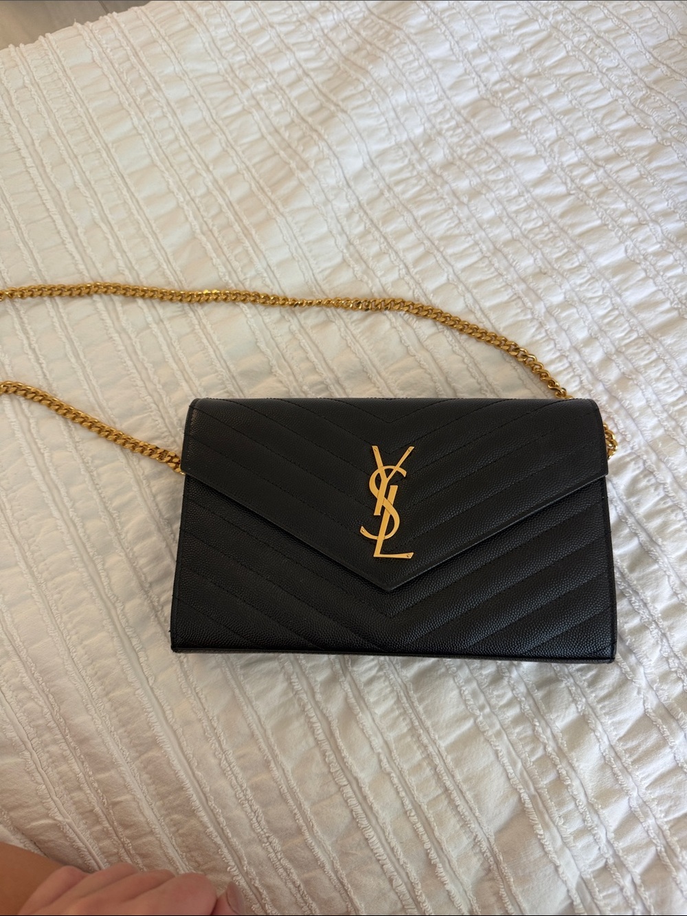 Saint Laurent Black Quilted Leather Crossbody with Gold YSL Hardware